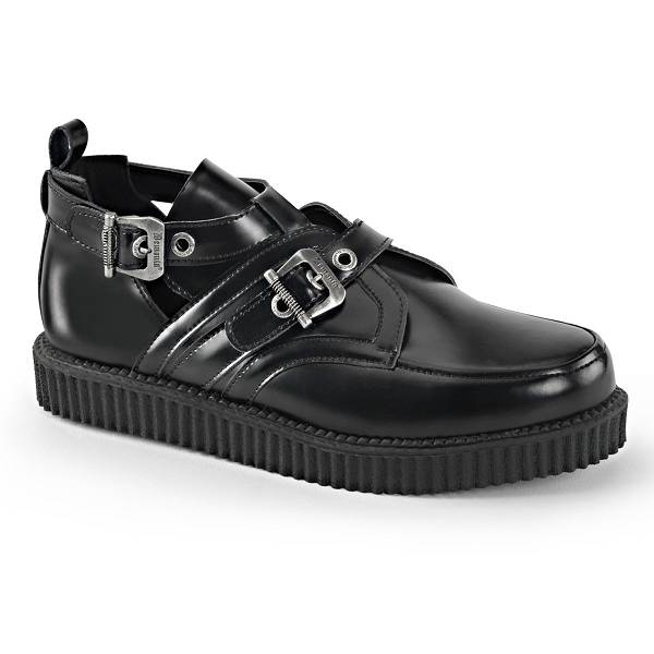 Demonia Creeper-615 Black Leather Schuhe Herren D374-169 Gothic Creepers Schuhe Schwarz Deutschland SALE